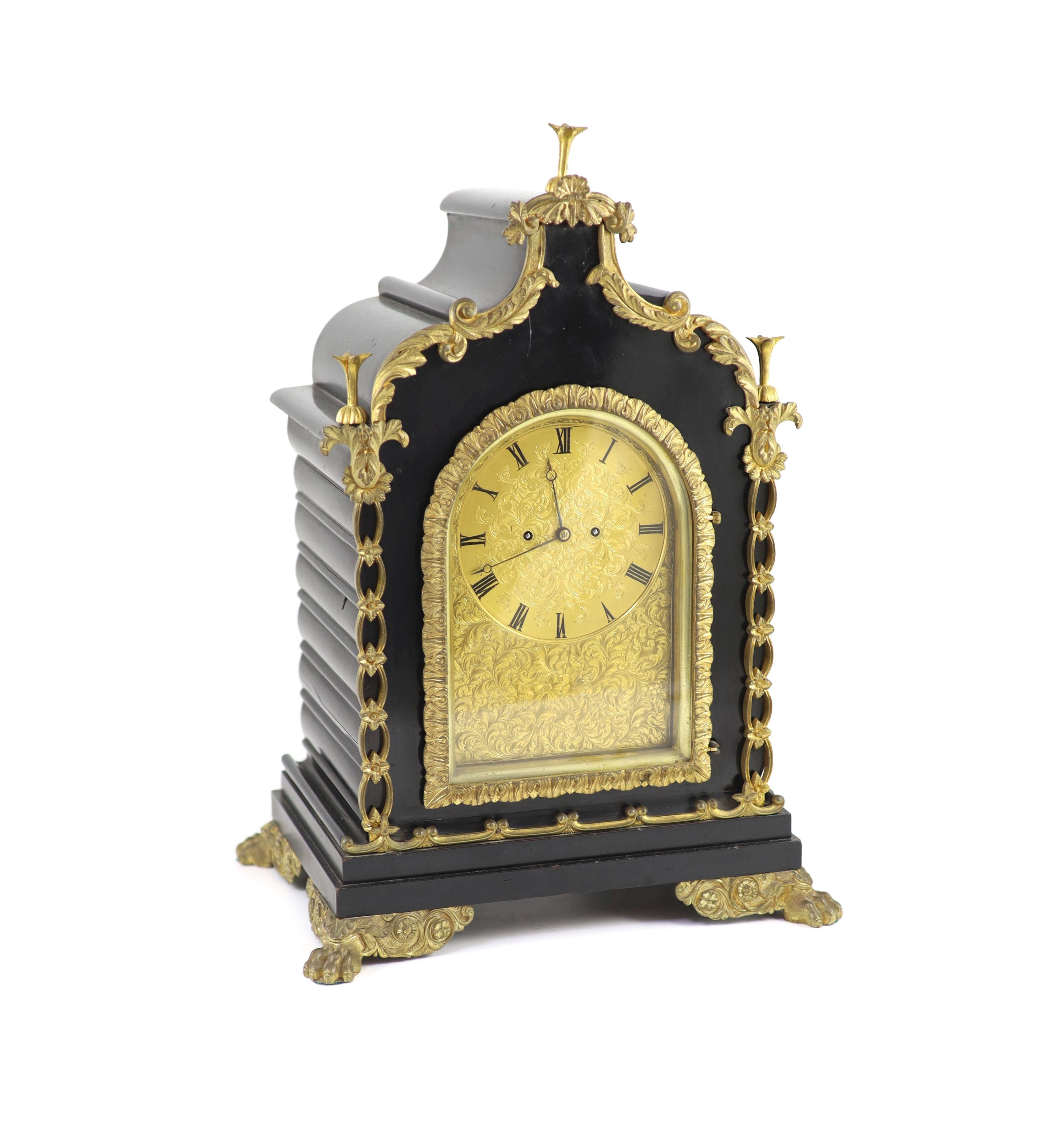 French, Royal Exchange, London. A Victorian ormolu mounted ebonised bracket clock, width 30cm depth 22cm height 42cm